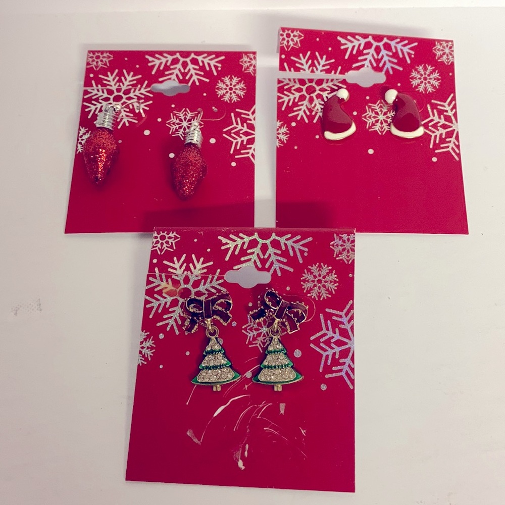 3 for $25 Christmas Tree Lights Red Santa Hat set of 3 Dangling Earrings Gift